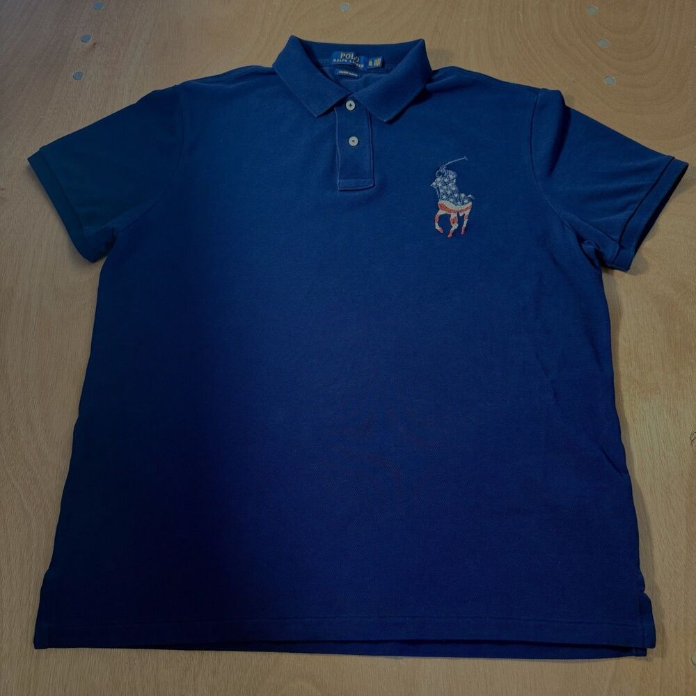 Polo Ralph Lauren USA Big Pony Solid Polo Shirt Navy Blue slim fit X-Large